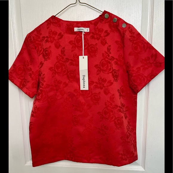 Daphnea Women’s Orange Floral 100% Polyester Top with Ribbon Back Detailing Sz S - Picture 1 of 9